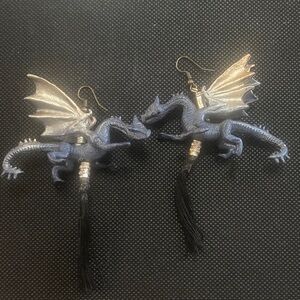 Silver and Black Dragon Earrings